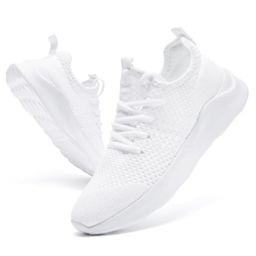Image of DLWKIPV Men's Trainers Lightweight Breathable Slip On Sneakers with Non Slip Sole and Cushioned Casual Outdoor Sports Fashion Jogging Shoes for Running Walking Tennis Shoes White UK Size 9