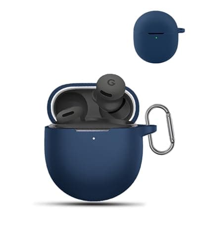 Image of Case for Google Pixel Buds 2a Wireless Earbuds,daunke Soft Silicone Protective Cover,Skin Case with Carabiner,Full Protection,Blue