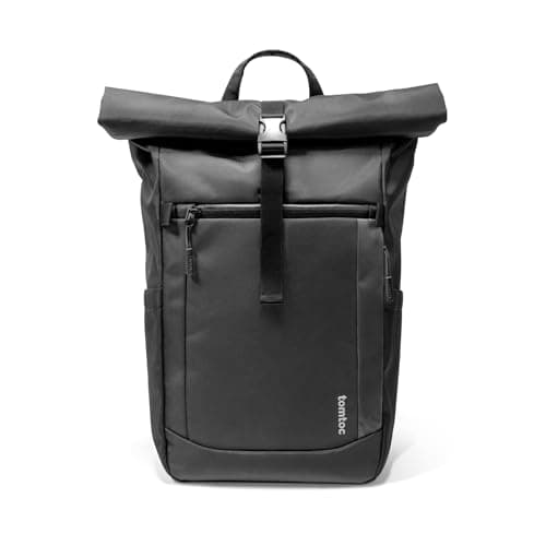 Image of tomtoc Rolltop Laptop Backpack, Water-Resistant Travel Backpack Commute Expandable Casual Daypack for 13-17.3 inch Laptop, Rucksack for Work College Trip, Capacity Adjustable 25-30L, Black