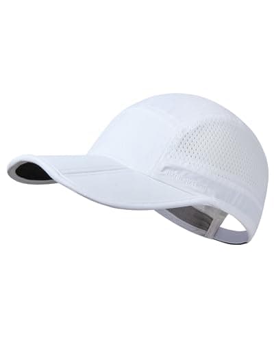 Image of GADIEMKENSD Folding Running Men Hat Summer Quick Dry Womens Mens Baseball Caps Unstructured Breathable Light Adjustable Trucker Hats Long Brim Golf Cap for Outdoor Sport Hiking Gym White