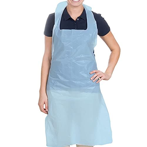 Image of Osler & Walsh Premium Disposable Aprons for Women & Men (Blue, pack of 100), 700mm x 1170mm for Adults, 16 Microns Flat Packed Bulk Polyethylene Aprons (NHS size and spec)