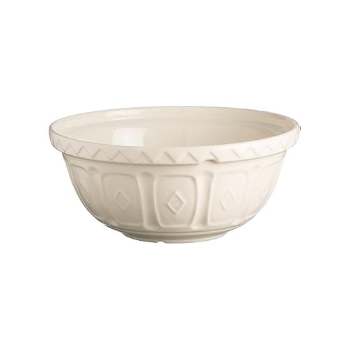 Image of Mason Cash Colour Mix Cream Mixing Bowl | 2.7 Litre Capacity | 26cm Earthenware Bowl with Classic Pattern Design | Lightweight & Dishwasher Safe | Ideal for Baking, Dough, Pastry, Cakes & Cookies