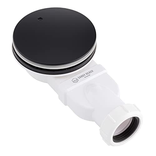 Image of Sandy Beach Black Shower Waste Trap - 90mm Shower Waste Trap, Slimline Black Shower Waste 90mm - Black Shower Tray Waste Trap, Shower Tray Trap - Black Shower Trap - 90mm Diameter 48mm Depth
