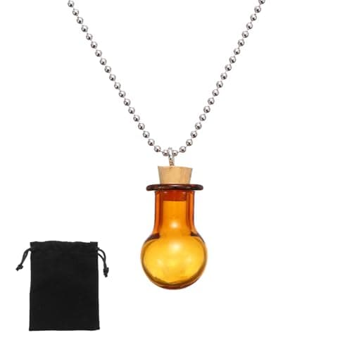 Image of sourcing map Vial Necklace, 23mm Small Glass Bottles Jars Pendants with Cork Stoppers Black Velvet Bag for Jewelry DIY Crafts Party Wedding Decor Favors, Ball Shaped, Champagne