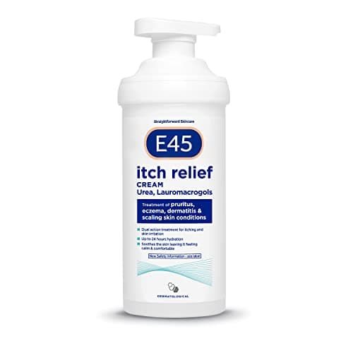 Image of E45 Itch Relief Cream 500g – Treatment for Eczema, Dry Skin, Dermatitis and Itchy Skin – Instant 24-Hour Hydration with Urea for Moisture Retention - Perfume free and dermatologically tested
