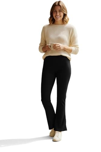 Image of Women Jersey Bootleg Trousers Elasticated Waist Pull On Pants Casual Formal Work Wear Stretch Flare Trouser (Black, L25 W14)