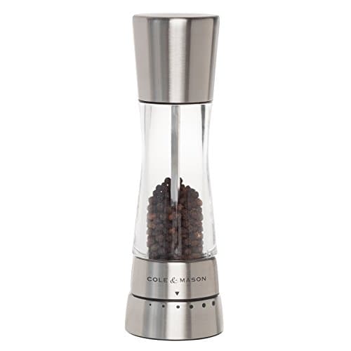 Image of Cole & Mason H59401G Derwent Pepper Mill, Gourmet Precision+, Stainless Steel/Acrylic, 190 mm, Single, Includes 1 x Pepper Grinder