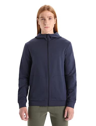 Image of Icebreaker Men's Central Classic Long Sleeve Zip Hoodie - Merino Wool Midlayer Top, Zip up Sweatshirt, Running Top - Midnight Navy, L