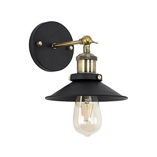 Image of MiniSun | Industrial Steampunk Style Black and Antique Brass Single Wall Lights with Tapered Shades | Wall Lamps, Home Décor Essential | Set of 2 | Includes Bulb [2700K Warm White] | Mains Wired