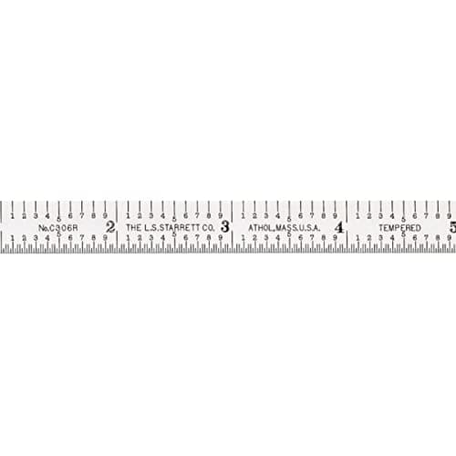 Image of Starrett C306R-6 Full Flexible Steel Rule With Inch Graduations, 6R Graduations, 6" Length, 1/2" Width, 1/64" Thickness