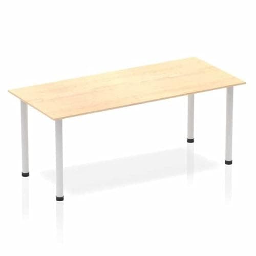 Image of Dynamic Rectangular Straight Table Maple MFC Post Leg Silver Frame Impulse 1800 x 800 x 725mm