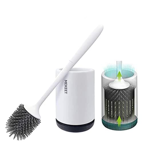 Image of MEKEET Silicone Toilet Brush and Holder,Bathroom Toilet Brush Holder Set,Silicone Toilet Cleaning Brush Kit with Soft Bristle Brush (Flooring)