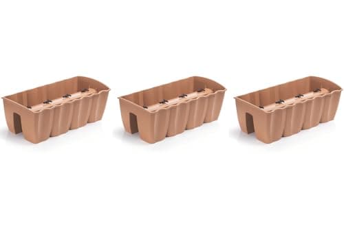 Image of Stolmet Crown Balcony Rail Planter Set of 3 – Hanging Flower Pots for Balcony Railings, UV-Resistant Plastic, 3 Sizes: 7L, 12L, 18L - Available in White, Terracotta, Anthracite (Terracotta, 18 Litres)
