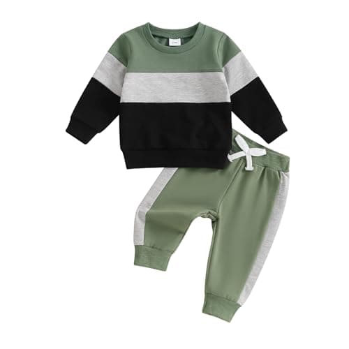 Image of Geagodelia Toddler Baby Boy Spring Fall Outfit Clothes Contrast Color Jumper Sweatshirt Top Trouser Jogger Set Tracksuit (Black, 2-3 Years)