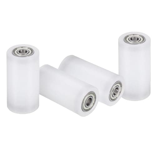 Image of sourcing map 4Pcs Nylon Roller Wheel with Bearings, 6 x 25 x 50mm (ID. x OD. x L) CNC Guiding Wheel Flat Belt Idler, Nylon Pulley (White)