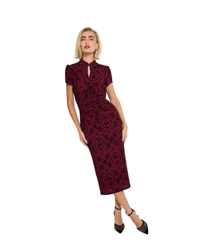 Image of Joe Browns Women's Flocked Stretch Midi Dress, Regular, Red, UK 14