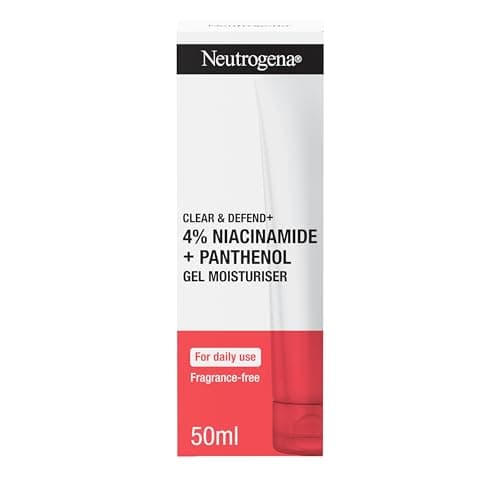 Image of Neutrogena Clear & Defend+ Gel Moisturiser (1 x 50ml), Fast-Absorbing Face Moisturiser with 4% Niacinamide and 1% Panthenol, Fragrance-Free, Hydrating Gel, Suitable for Daily Use and Spot-Prone Skin