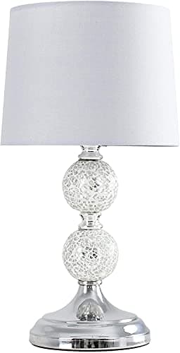 Image of MiniSun | Modern Chrome and Mosaic Glass Table Lamp with a Grey Shade | Table Lamps, Home Décor & Improvement Essential