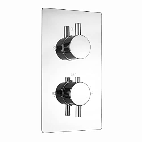 Image of ENKI, Naples, TSV066, Concealed Thermostatic Shower Mixer Valve Twin with Single Outlet, Round Handles, Chrome