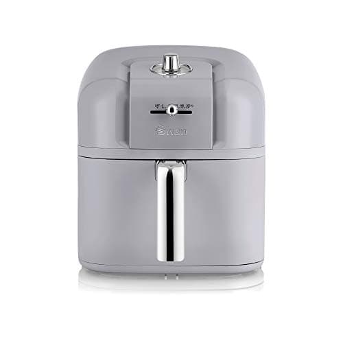 Image of Swan SD10510GRN Retro 6L Manual Air Fryer with Rapid Air Circulation, Adjustable Temperature, 60 Minute Timer, 1800W Retro Grey