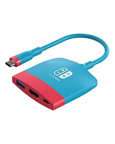 Image of Hagibis Portable TV Dock for Nintendo Switch OLED - Charging Station with HDMI and USB 3.0 Port Replacement Base Set Type C to HDMI Adapter for MacBook Pro Air (Red Blue)