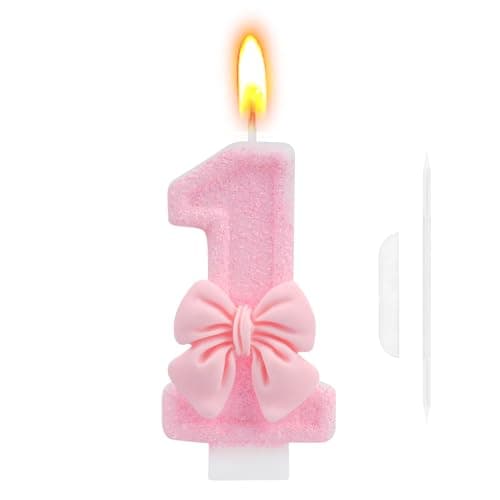 Image of 1st Birthday Cake Topper, Pink Butterfly Happy Birthday Candle, Number 1 Candles, Glittering Cake Toppers Candles for Girls Theme Party Family Gathering Decorations(Number 1)