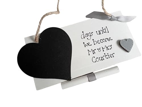 Image of Personalised Countdown to wedding sign Mr & Mrs Engagement gift chalkboard plaque