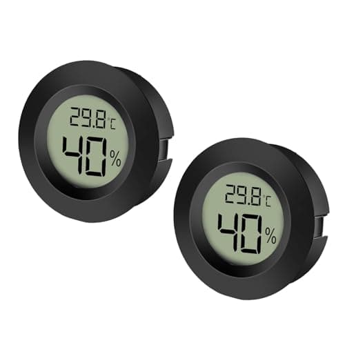 Image of EEEKit 2 Pack LCD Digital Hygrometer Thermometer, Indoor Outdoor Humidity Meter Temperature Gauge for Humidifiers Dehumidifiers Greenhouse Basement Babyroom, Black Round