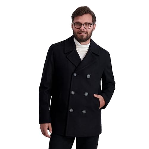 Image of Nautica Men's Classic Double Breasted Peacoat Pea Coat, Black, L