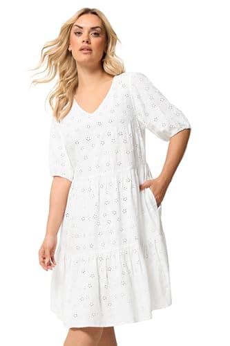 Image of Yours Curve Broderie Anglaise Tiered Dress - Women's - Plus Size Curve White