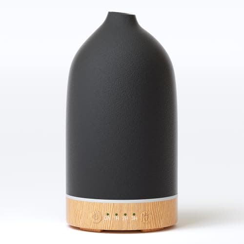 Image of SALUBRITO Ceramic Essential Oil Diffuser, Black, 100ml Ultrasonic Aromatherapy Diffuser for Home, Office, Scented Oil Diffuser with Warm Night Light & Timer Setting, Cool Mist, Quiet Operation