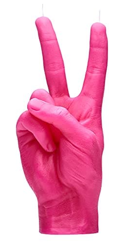 Image of CandleHand Hand Gesture Candle Peace Sign - Big Real Hand Size 20 x 7 x 7 cm - Handmade Winner Statue - Birthday, Office, Housewarming Gift (Pink)