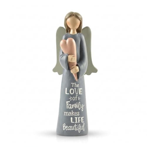 Image of Angel Figurine Family Love Holding Heart Guardian Angel Sentimental Gift, Slate Blue