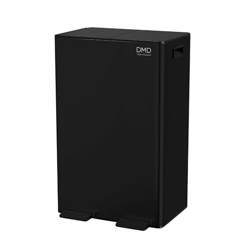 Image of DMD Collective – 60L Stainless Steel Rubbish Bin, 2 x 30L Removable Recycling Bins & 3L Compost Bin Included - Large Airtight Trash Can, Metal Foot Pedals Fingerprint Proof, Easy Clean – Matt Black