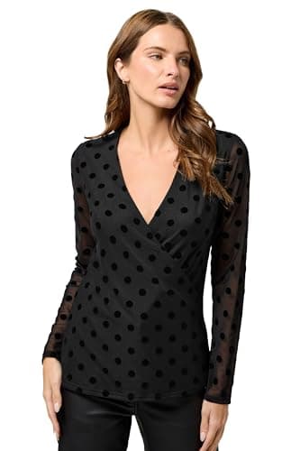 Image of M&Co Polka Dot Velvet Wrap Top - Women's Black