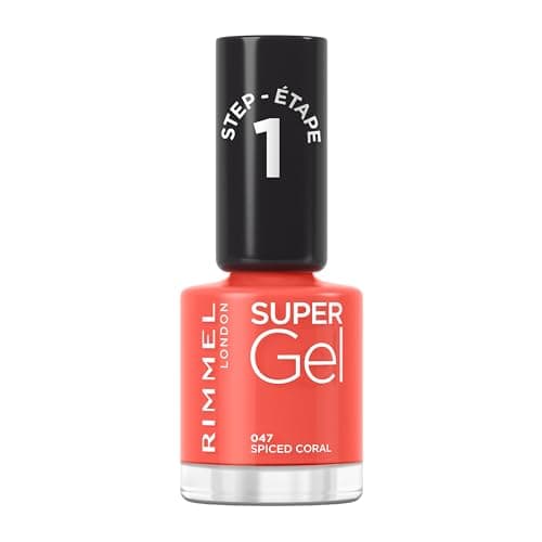 Image of Rimmel Super Gel, 047 Spiced Coral, Long-Lasting Nail Polish, Glazed Finish, Easy Application, Gel-like Manicure, Chip Resistant, Clean Formula, 12ml