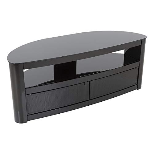 Image of AVF Curved Wood TV Stand - Burghley Affinity 1250mm Floorstand Unit Upto 65" & 60Kg Max TV Weight, Black With Black Glass, Open & Closed Storage