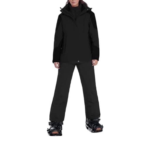 Image of Generisch Women's Ski Suit Windproof Snowsuit Long Sleeve Ski Jacket with Hood and Winter Trousers Clothing Set Ski Suit Thick Snow Coat Snow Trousers 2-Piece Set for Skiing and Winter, black, M