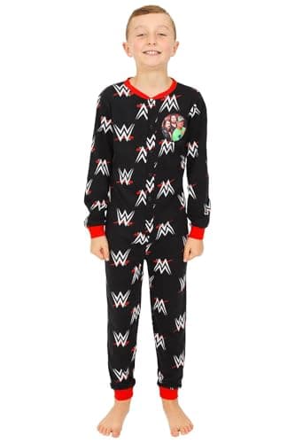 Image of WWE Boys World Wrestling Entertainment AOP Cotton Sleepsuit Kids Onesie (5-6 Years) Black