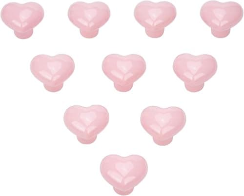 Image of Noosverl 10 x Love Heart Shape Door Pull Knobs Pink Cabinet Knobs Ceramic Heart Shape Cupboard Furniture Handles with Screw Wardrobe Handles for Child Bedroom Bathroom Kitchen