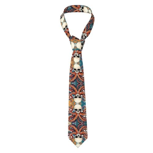 Image of WMASTNjgdA Elegant Mens Ties - Silk-Like Polyester Ties for Men | Customized Unique Patterns | Black, Red, Blue, Gold, Burgundy, White, Brown, Pink, Green & More Skeleton Octopus