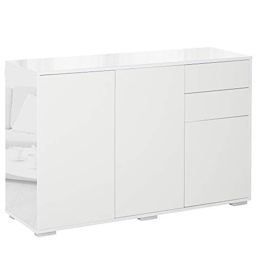 Image of HOMCOM High Gloss Frame Sideboard, Side Cabinet, Push-Open Design with 3 Doors for Living Room, Bedroom, White