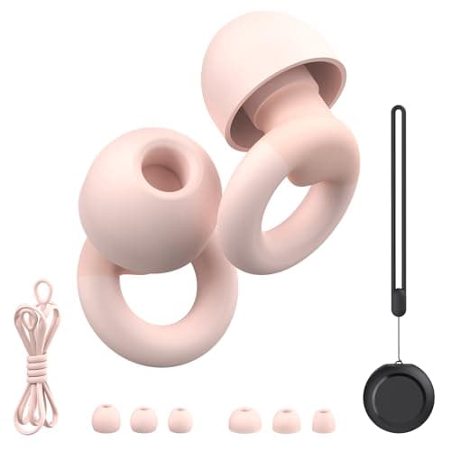 Image of JUSTRVN Earplugs for Sleeping,Noise Reduction Soft Silicone Ear plugs with 7 Pairs Ear Tips&One Connection Cord,Hearing Protection Reusable Earplugs for Sleeping,Concert,Work&Sound Reduction 25dB-30db