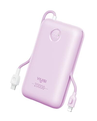 Image of VIYISI 30W Fast Charging Power Bank 20000mAh,Portable Charger USB C Built-in Cables,Compact Battery Pack Compatible with iPhone 15 14 13 12 11 Samsung S24 S23 S22 Fold 5 Google Pixel(Purple)