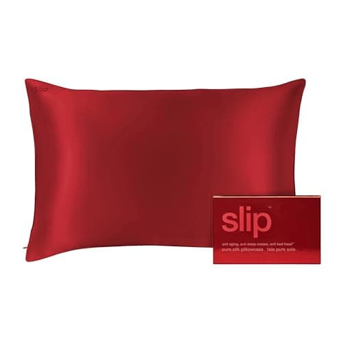 Image of slip The Original Queen Pure Silk Pillow Case - 100% Pure 22 Momme Mulberry Silk - Queen Size Standard Pillow Case - Anti-Aging, Anti-BedHead, Anti-Sleep Crease, Scarlet (20" x 30")