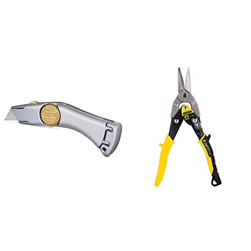 Image of Stanley 2-10-122 Titan Rb H/D Trim Knife Carded, Silver & Aviation Snips – Straight Cut (2-14-563)