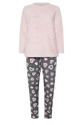 Image of Yours Curve Heart Texture Borg Lounge Set - Women's - Plus Size Curve Pink