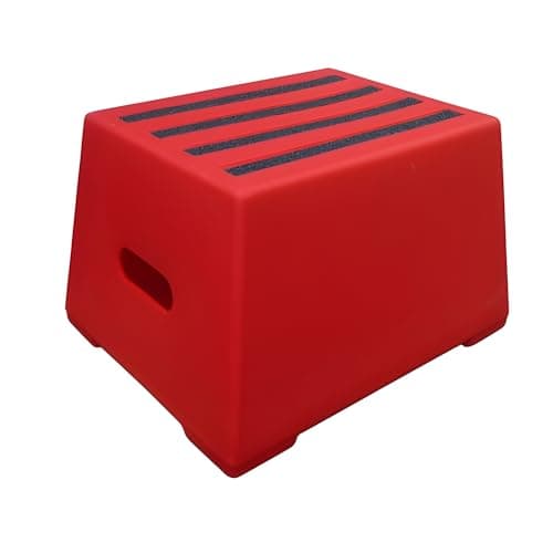 Image of 1 Tread Heavy Duty Safety Steps Moulded Plastic Industrial Anti Slip Footstep Warehouse Equestrian Platforms (Red)