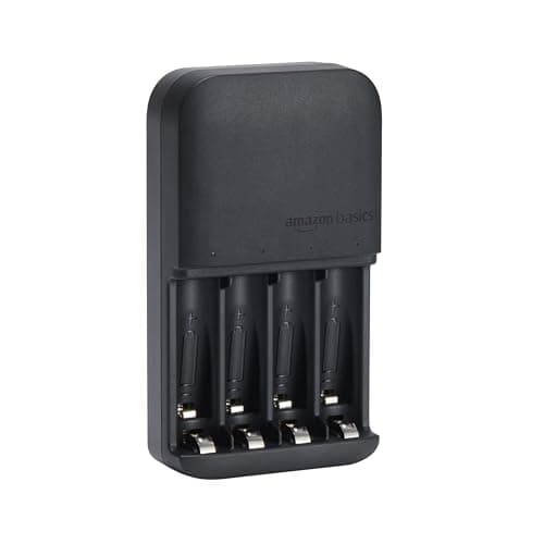 Image of Amazon Basics Battery Charger for Rechargeable AA and AAA NiMh Batteries – UK Plug, 4-Bay, Black