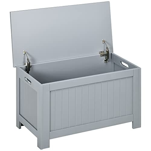 Image of HOMCOM Lift Top Storage Chest Toy Box Organizer with Lid and Safety Hinges for Bedroom Entryway Living Room - Grey